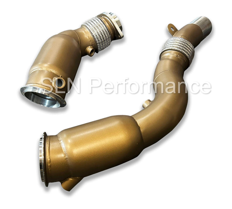 Load image into Gallery viewer, SLN BMW S55 Ceramic Coated Sports Cat Downpipes M2C F87 M3 F80 M4 F82
