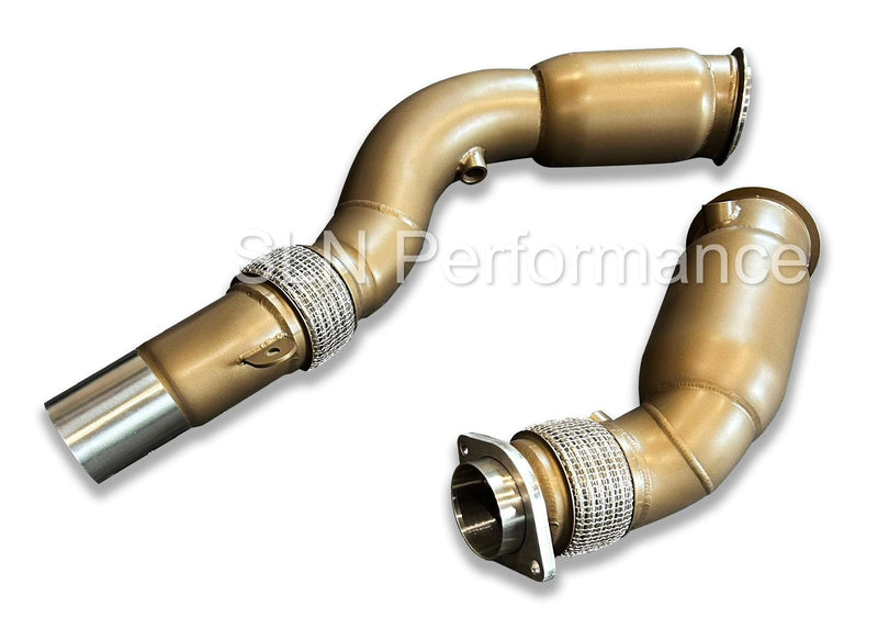 Load image into Gallery viewer, SLN BMW S55 Ceramic Coated Sports Cat Downpipes M2C F87 M3 F80 M4 F82
