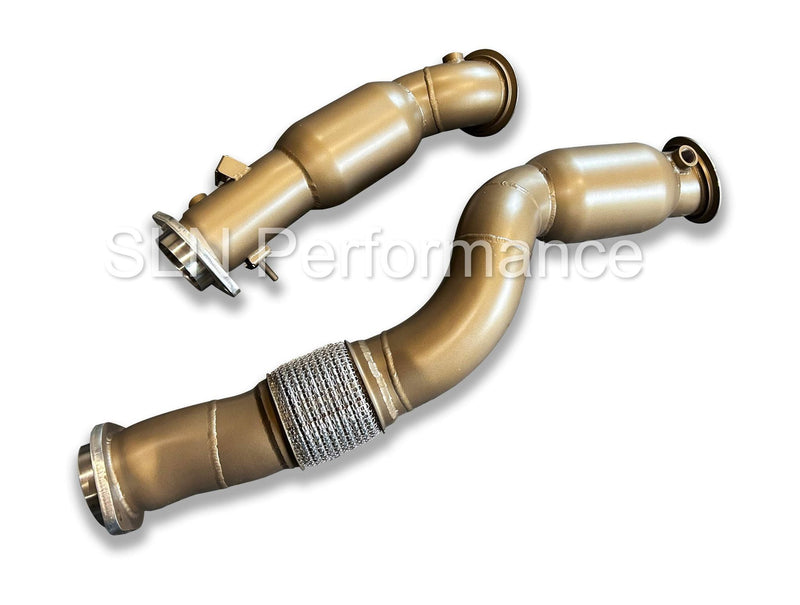 Load image into Gallery viewer, SLN BMW S58 Ceramic Coated Sports Cat Downpipes M3 G80 M4 G82 &amp; X3M X4M LCI
