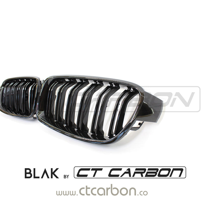 Load image into Gallery viewer, BMW F30 3 SERIES BLACK DOUBLE SLAT GRILLS - BLAK BY CT CARBON - CT Carbon
