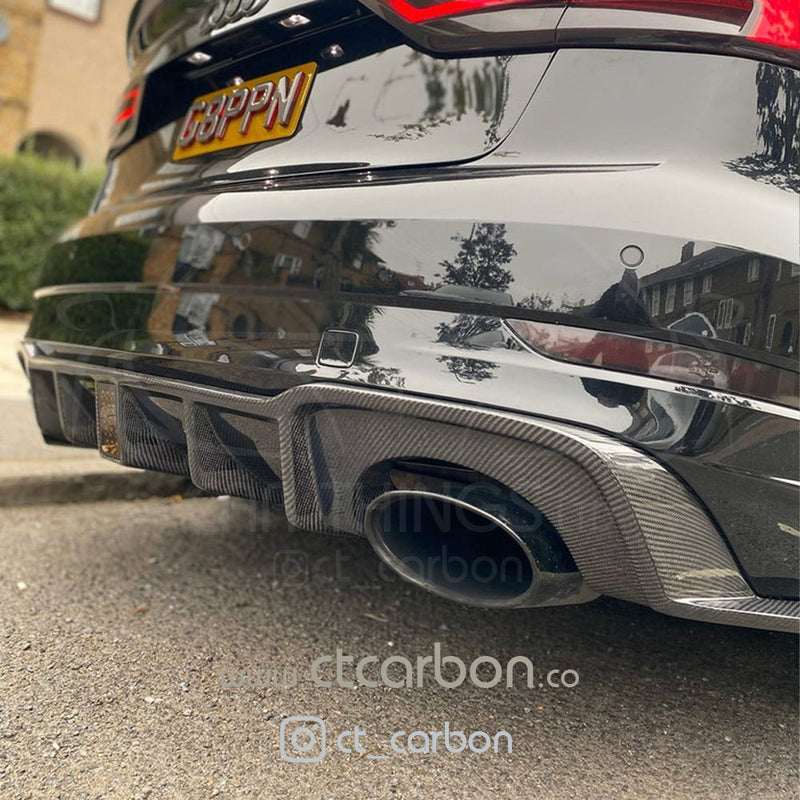 Load image into Gallery viewer, AUDI RS3 8V SALOON REAR CARBON DIFFUSER WITH DTM LIGHT - CT Carbon
