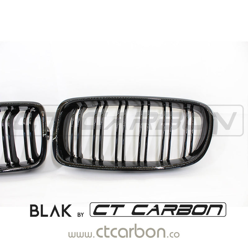 Load image into Gallery viewer, BMW F30 3 SERIES BLACK DOUBLE SLAT GRILLS - BLAK BY CT CARBON - CT Carbon
