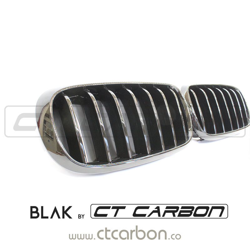 Load image into Gallery viewer, BMW F15 &amp; F16 X5 &amp; X6 SINGLE SLAT BLACK GRILLS- BLAK BY CT CARBON - CT Carbon
