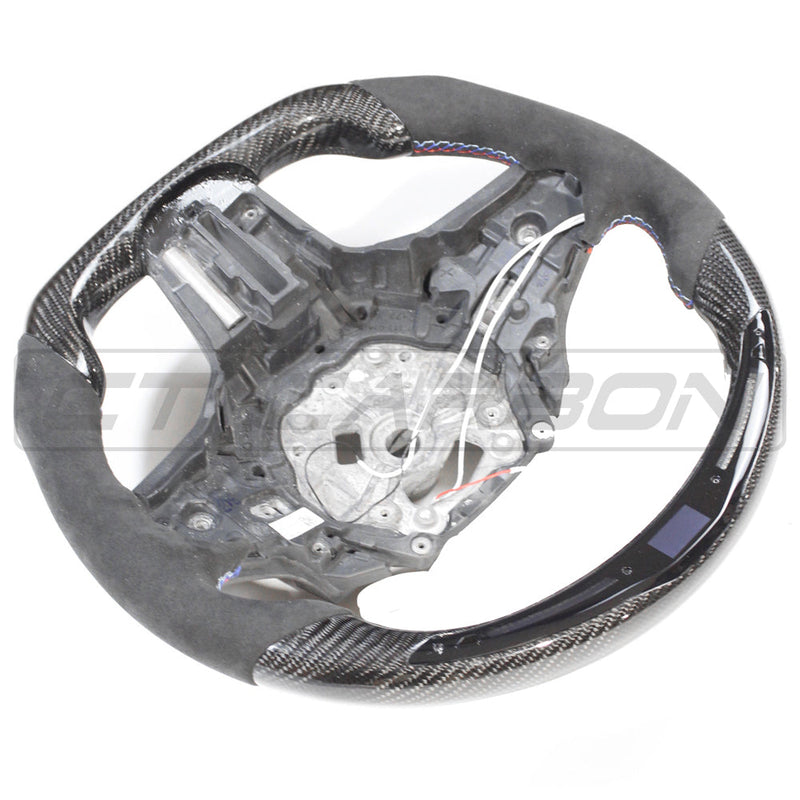 Load image into Gallery viewer, BMW Gxx CARBON FIBRE / ALCANTARA LED FLAT BOTTOM STEERING WHEEL
