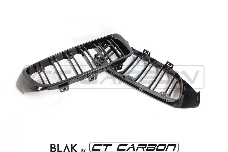 Load image into Gallery viewer, BMW M4 F82 / F83 &amp; F32 4 SERIES DOUBLE SLAT BLACK GRILLS - BLAK BY CT CARBON - CT Carbon
