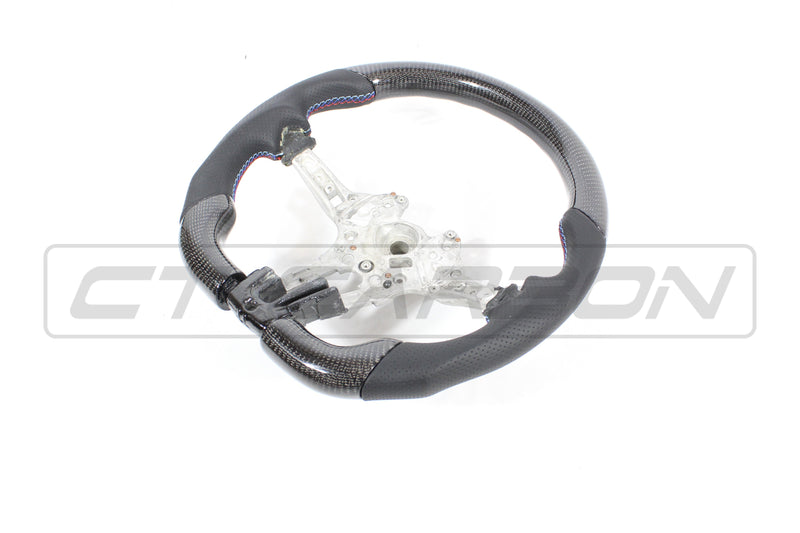 Load image into Gallery viewer, BMW FXX CARBON FIBRE / LEATHER FLAT BOTTOM STEERING WHEEL
