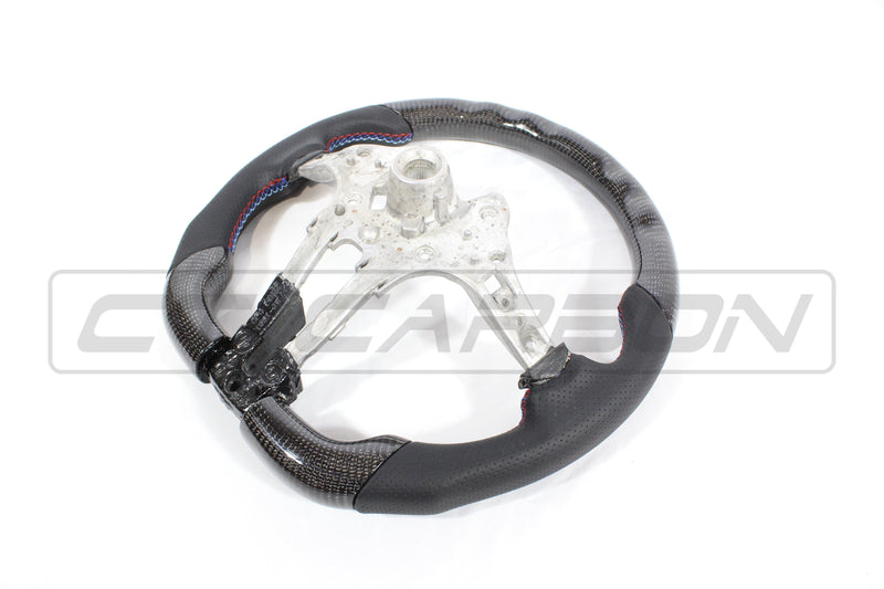 Load image into Gallery viewer, BMW FXX CARBON FIBRE / LEATHER FLAT BOTTOM STEERING WHEEL
