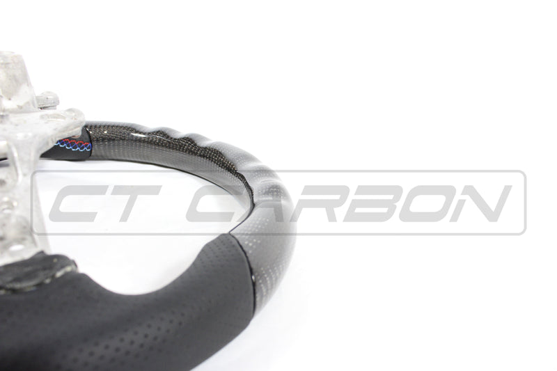 Load image into Gallery viewer, BMW FXX CARBON FIBRE / LEATHER FLAT BOTTOM STEERING WHEEL
