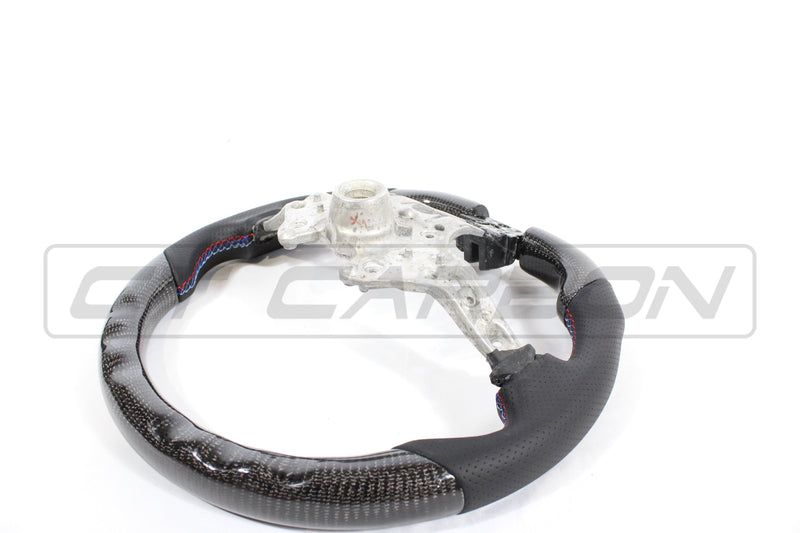 Load image into Gallery viewer, BMW FXX CARBON FIBRE / LEATHER FLAT BOTTOM STEERING WHEEL
