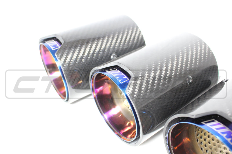 Load image into Gallery viewer, BMW M2/M3/M4/M5 F10/F80/F82/F83/F87 CARBON FIBRE EXHAUST TIPS - BURNT ENDS x4
