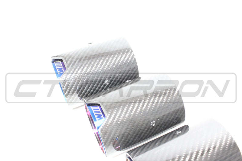 Load image into Gallery viewer, BMW M2/M3/M4/M5 F10/F80/F82/F83/F87 CARBON FIBRE EXHAUST TIPS - BURNT ENDS x4
