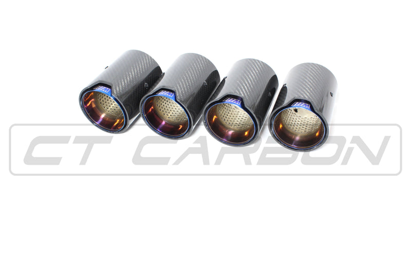 Load image into Gallery viewer, BMW M2/M3/M4/M5 F10/F80/F82/F83/F87 CARBON FIBRE EXHAUST TIPS - BURNT ENDS x4
