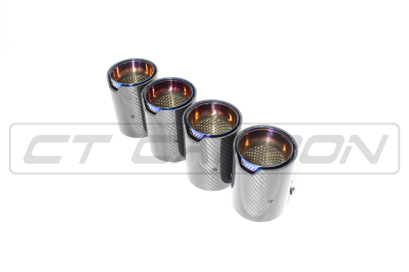 Load image into Gallery viewer, BMW M2/M3/M4/M5 F10/F80/F82/F83/F87 CARBON FIBRE EXHAUST TIPS - BURNT ENDS x4
