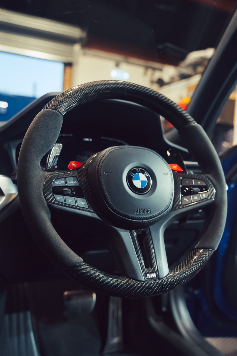 Load image into Gallery viewer, CT Carbon Bundles BMW G8X Steering Wheel &amp; Paddles Pack
