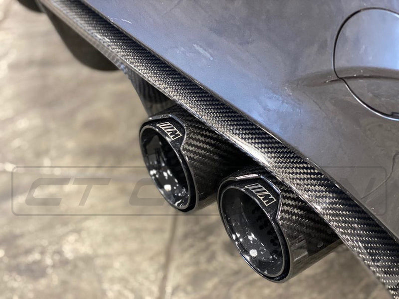 Load image into Gallery viewer, BMW M2/M3/M4/M5 F10/F80/F82/F83/F87 CARBON FIBRE EXHAUST TIPS - BLACK x4 - CT Carbon
