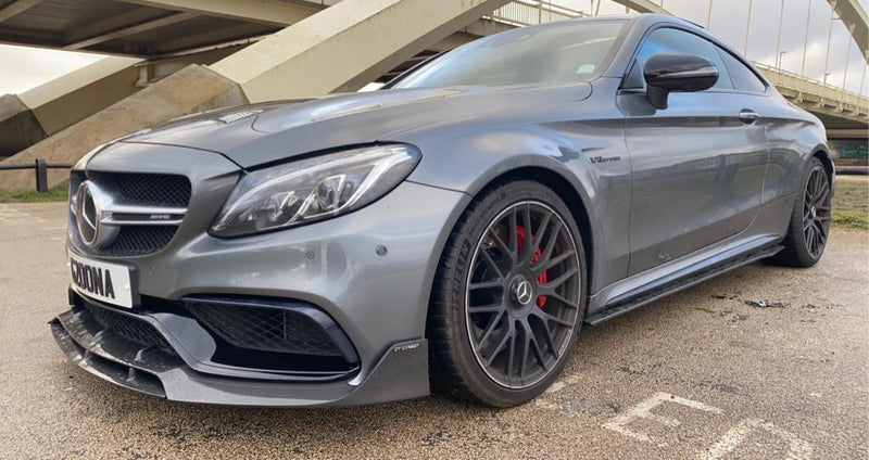 Load image into Gallery viewer, MERCEDES W205 C63 &amp; C63S COUPE 2DR &amp; SALOON 4DR CARBON SIDE SKIRTS - D STYLE - CT Carbon
